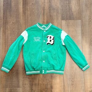 H&M Bright Green Ribbed Crewneck Sweater with White Stripe